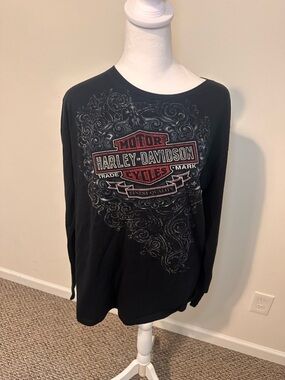 Harley Davidson Black Long Sleeve Crew Neck Shirt Size X-Large